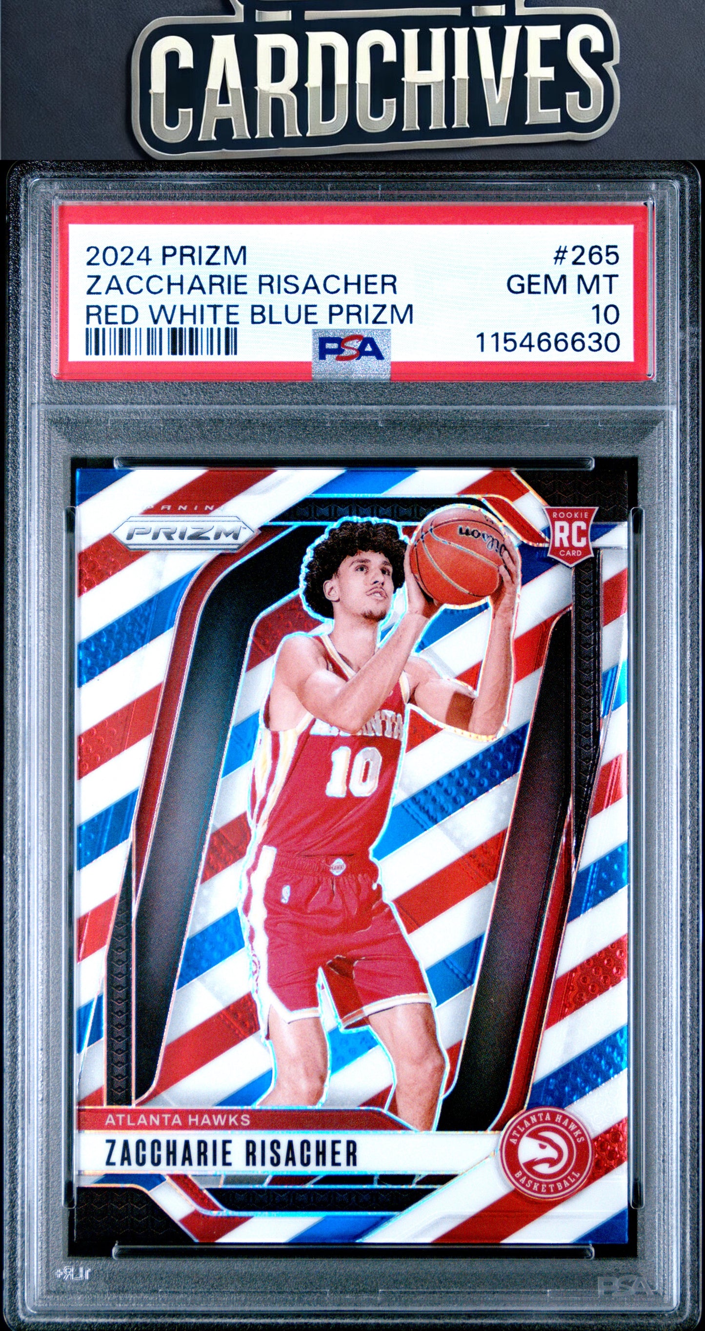Zaccharie Risacher 2024-25 Panini Prizm #265 Red White and Blue PSA 10