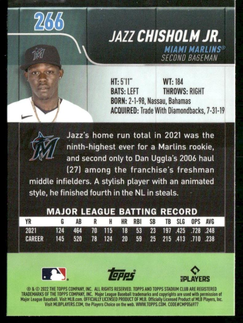 Jazz Chisholm Jr. 2022 Stadium Club Chrome #266