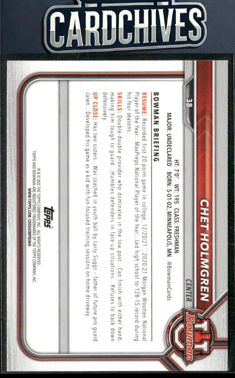 Chet Holmgren 2021-22 Bowman University #38