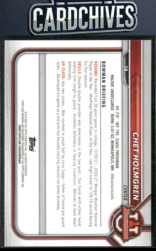 Chet Holmgren 2021-22 Bowman University #38