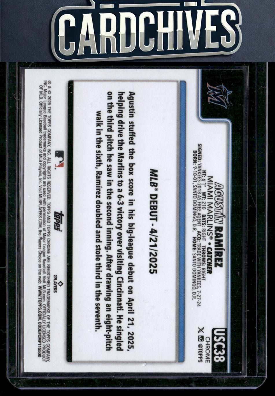 Agustín Ramírez 2025 Topps Chrome Update #USC38 X-Fractors Rookie RC