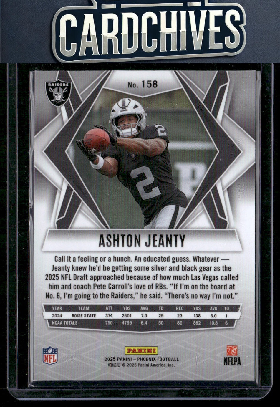 Ashton Jeanty 2025 Panini Phoenix #158 Rookie RC