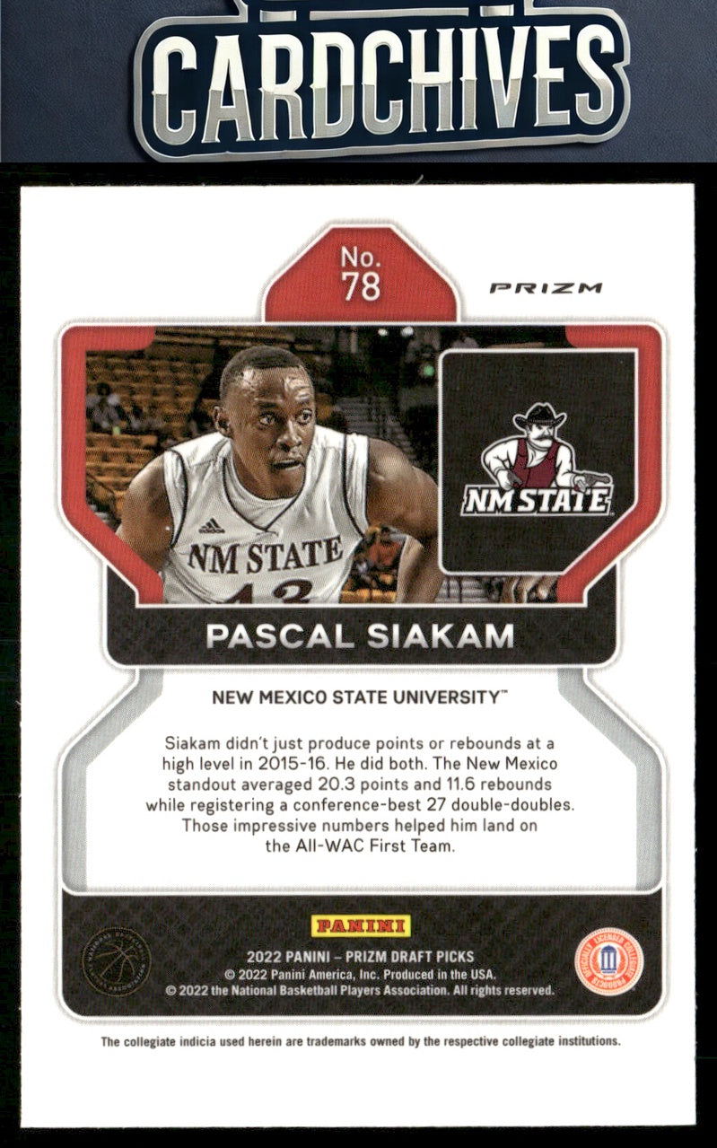 Pascal Siakam 2022 Panini Prizm Draft Picks #78 Silver