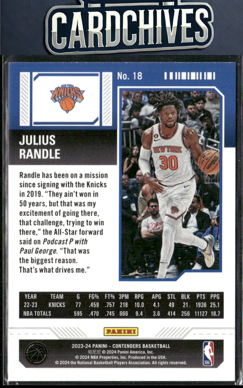 Julius Randle 2023-24 Panini Contenders #18 Premium Edition