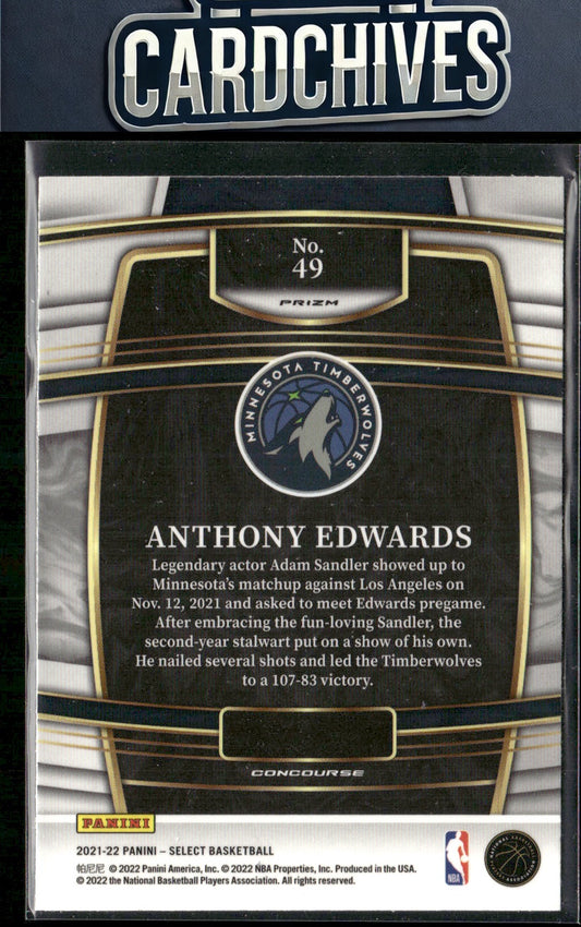 Anthony Edwards 2021-22 Panini Select #49 Green White Purple Prizms