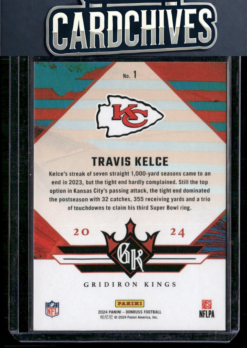 Travis Kelce 2024 Donruss #1 Gridiron Kings
