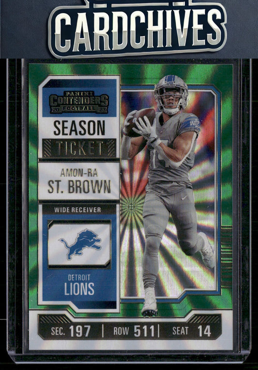 Amon-Ra St. Brown 2023 Panini Contenders #34 Green Laser Ticket