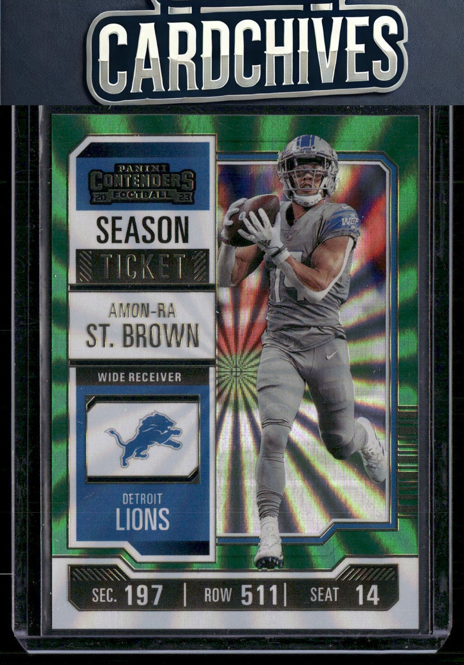 Amon-Ra St. Brown 2023 Panini Contenders #34 Green Laser Ticket