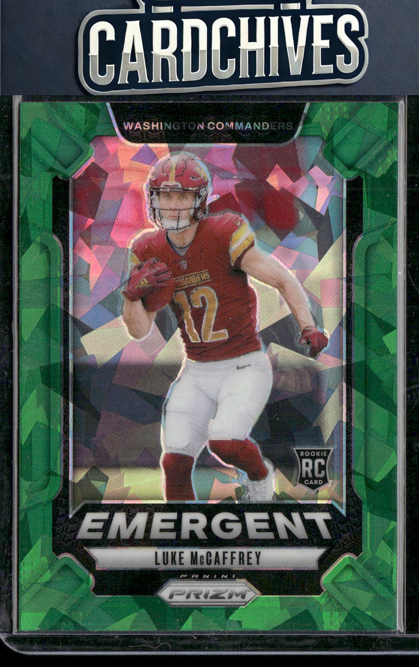 Luke McCaffrey 2024 Panini Prizm #14 Emergent Green Ice Prizm