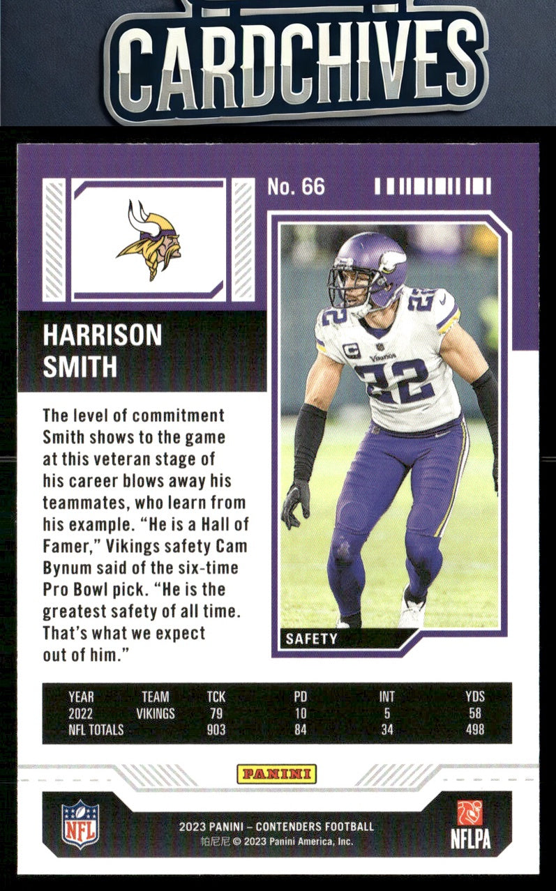 Harrison Smith 2023 Panini Contenders #66 Game Ticket Red