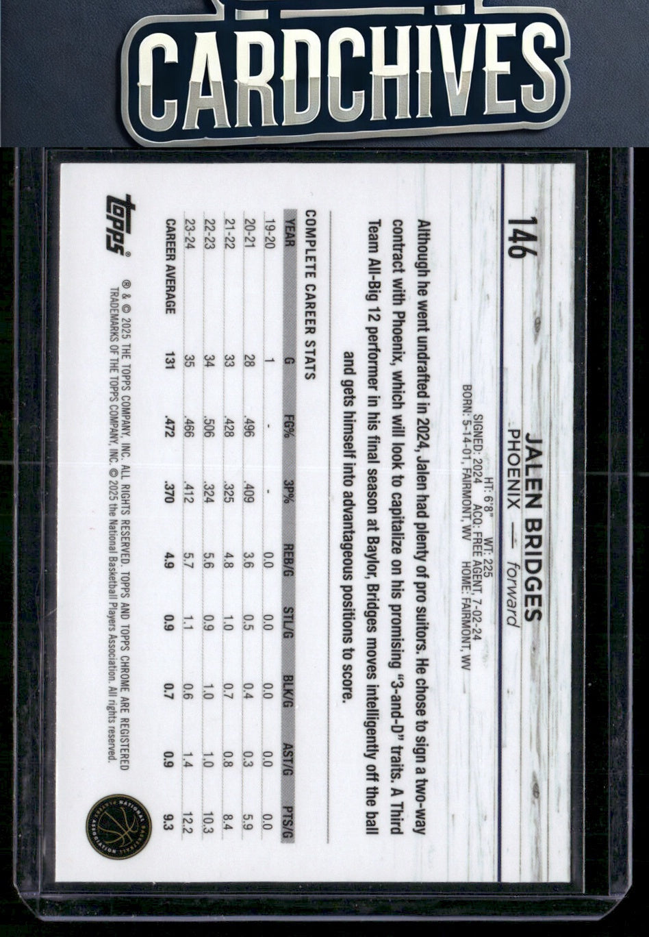 Jalen Bridges 2024-25 Topps Chrome #146 Pink Refractor Rookie