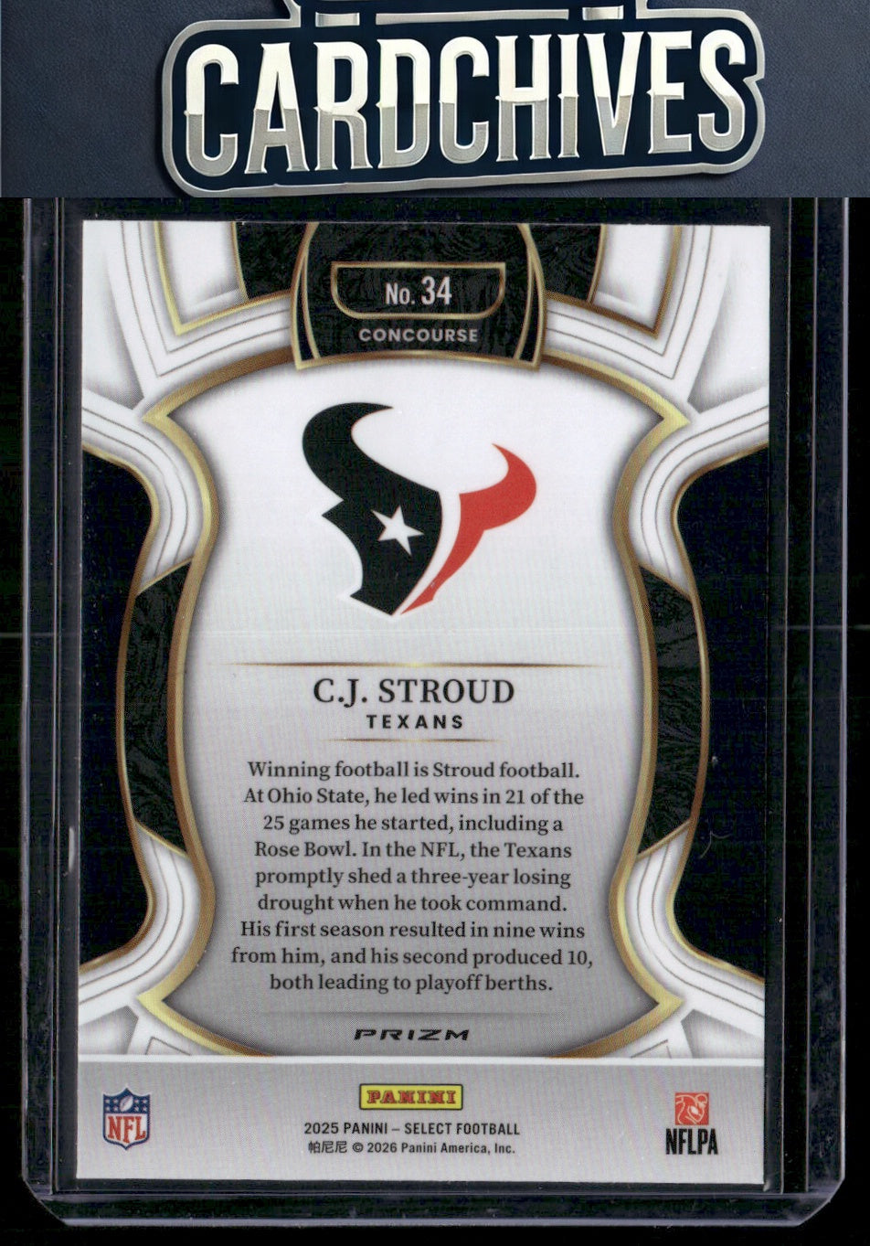 C.J. Stroud 2025 Panini Select #34 Black and Green Prizm Shock