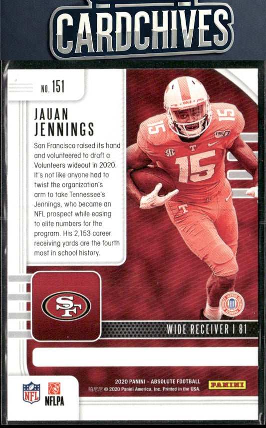 Jauan Jennings 2020 Panini Absolute #151 Yellow Rookie RC