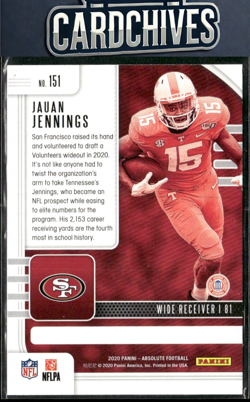Jauan Jennings 2020 Panini Absolute #151 Yellow Rookie RC