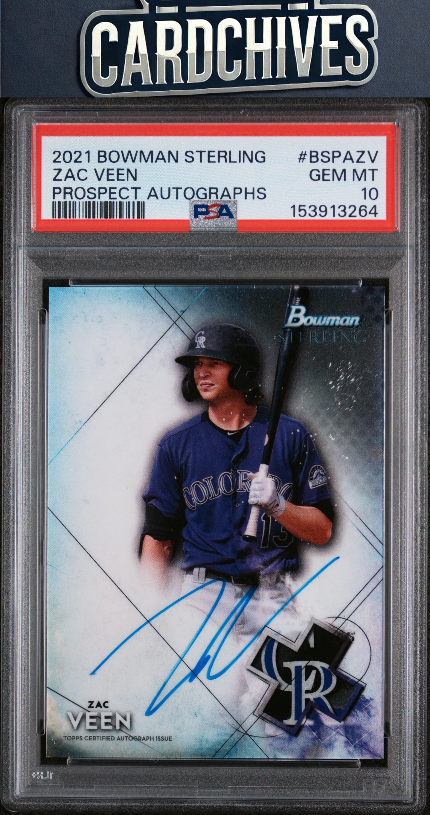 Zac Veen 2021 Bowman Sterling #BSPA-ZV Prospect Autographs PSA 10 GEM MT