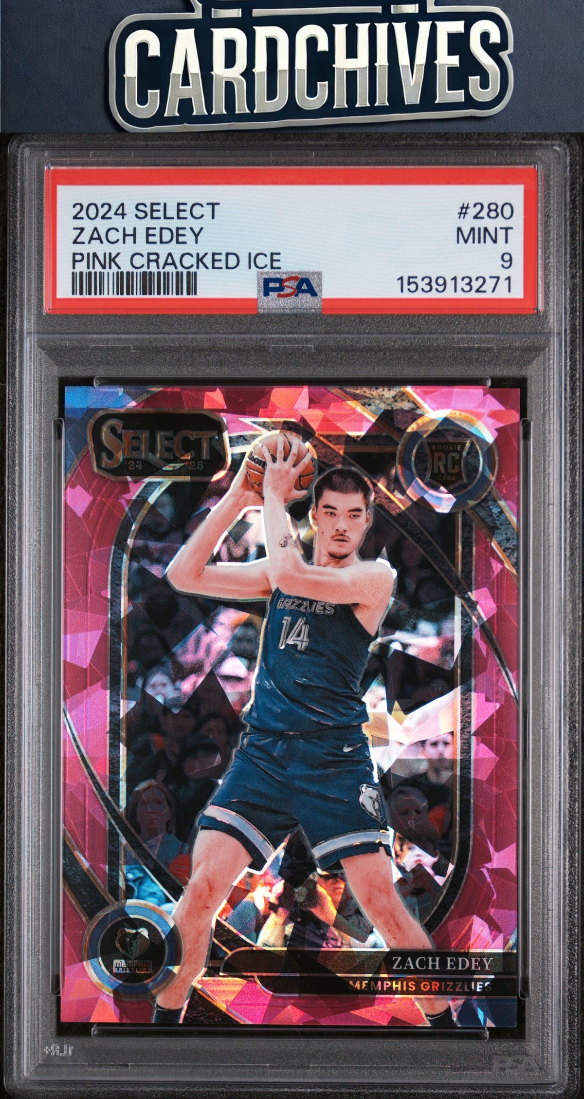 Zach Edey 2024-25 Panini Select #280 Pink Cracked Ice Prizm #/99 PSA 9 MINT