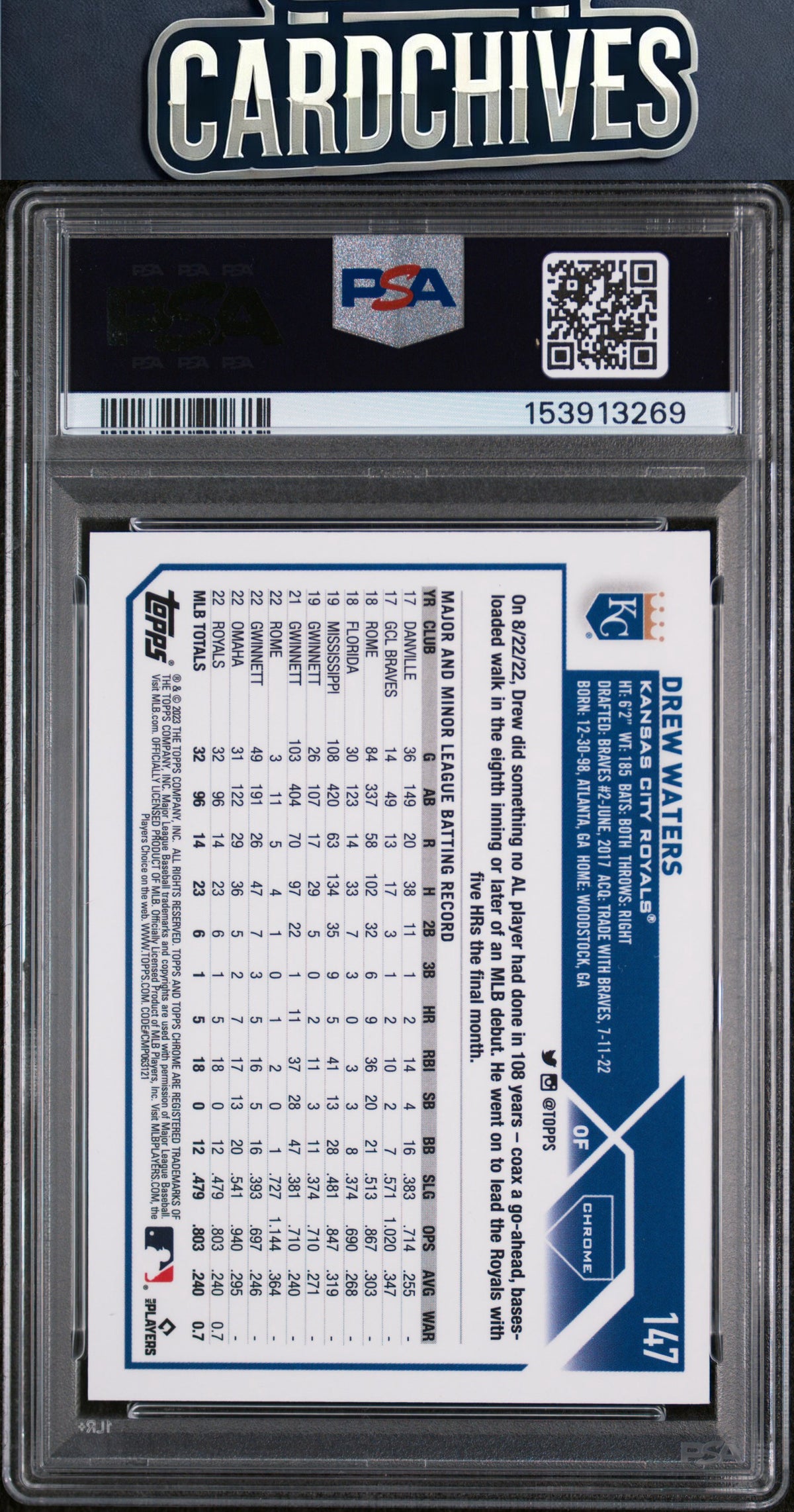 Drew Waters 2023 Topps Chrome #147 Blue Wave Refractors #/75 PSA 10 GEM MT