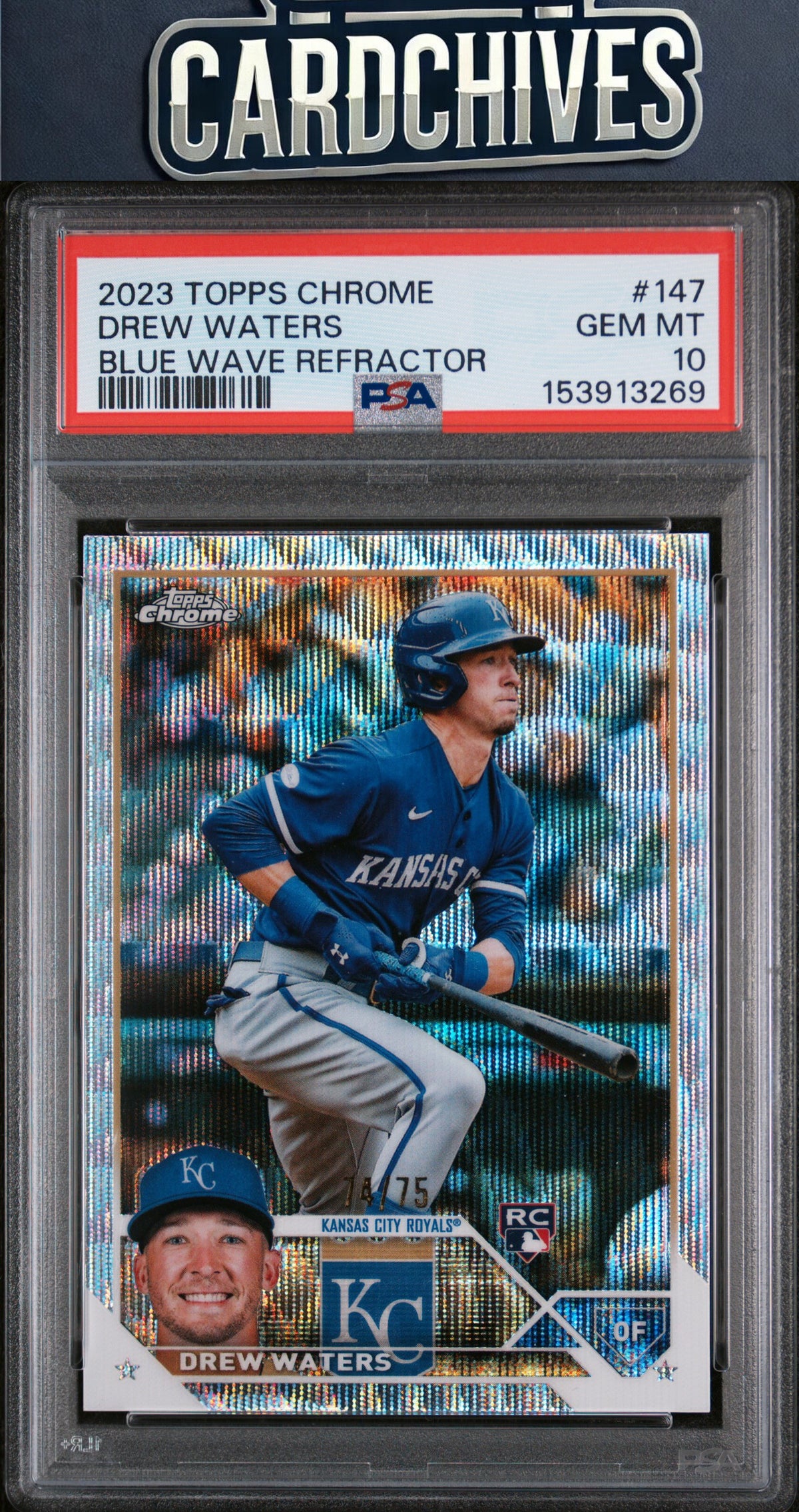 Drew Waters 2023 Topps Chrome #147 Blue Wave Refractors #/75 PSA 10 GEM MT