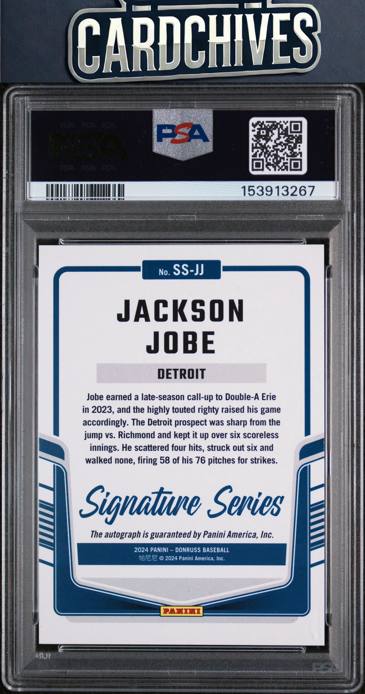 Jackson Jobe 2024 Donruss #SS-JJ Signature Series Laser PSA 10 GEM MT