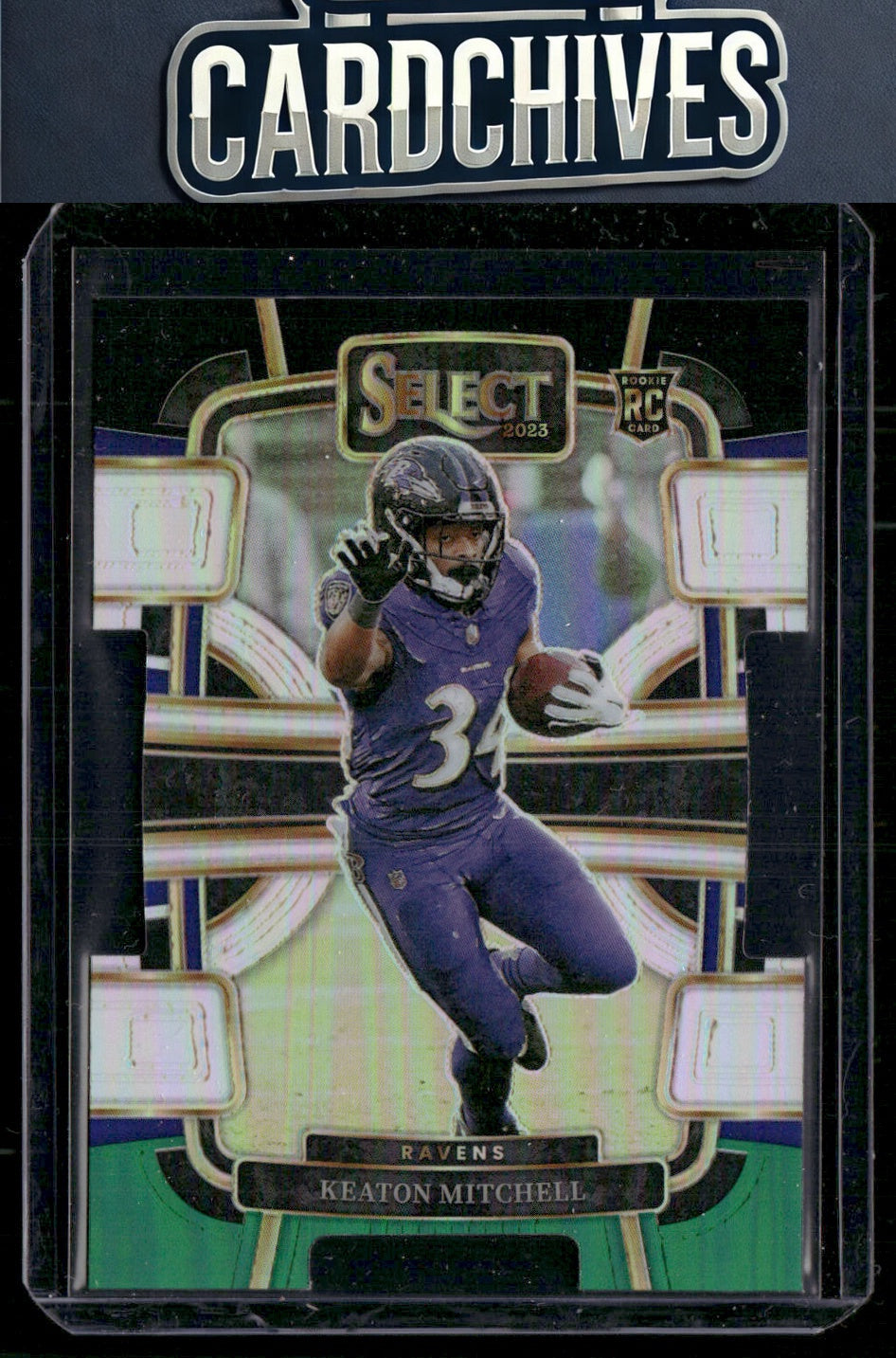Keaton Mitchell 2023 Panini Select #10 Black and Green Prizms Die Cuts Rookie