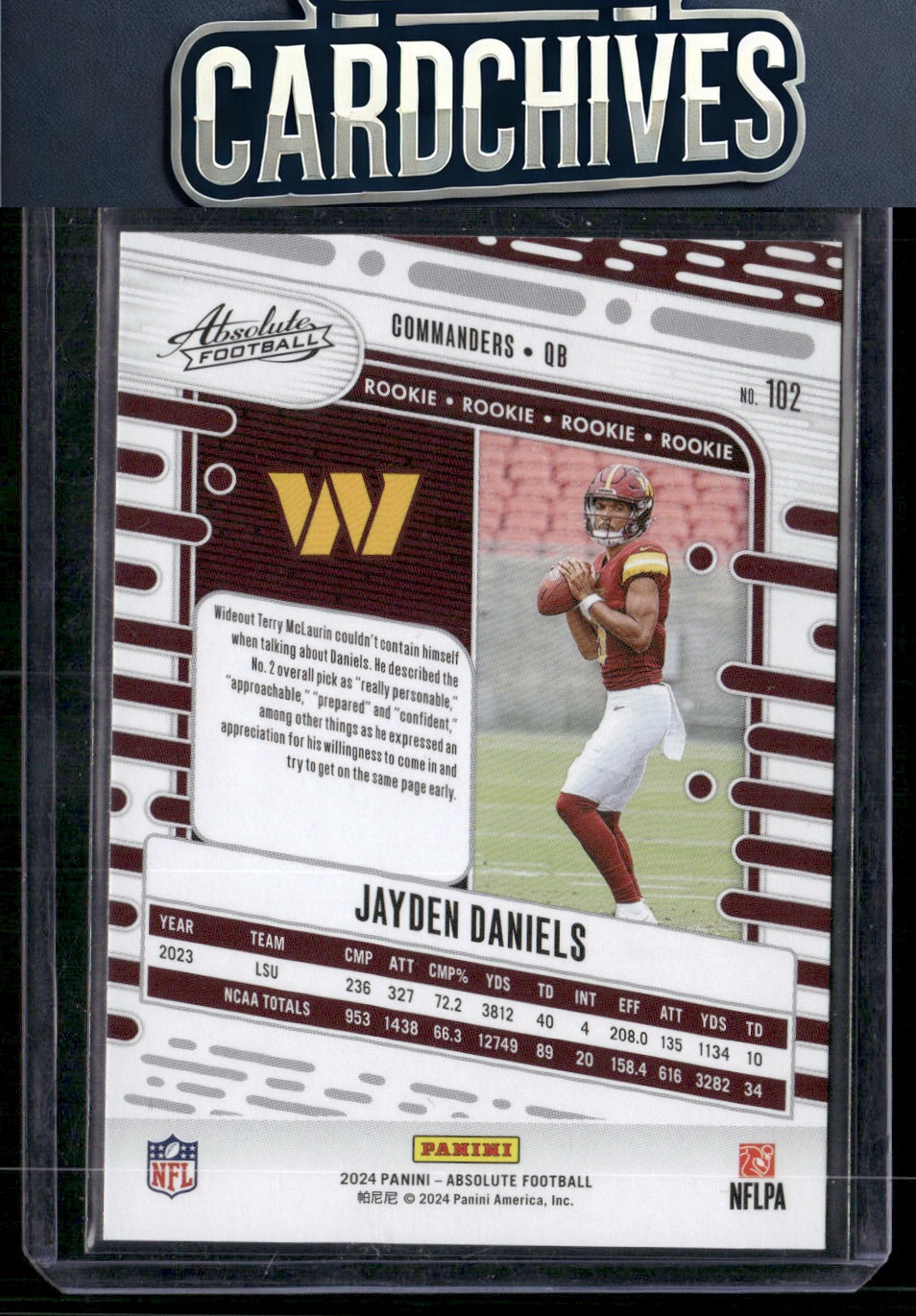 Jayden Daniels 2024 Panini Absolute #102 Retail Rookie RC