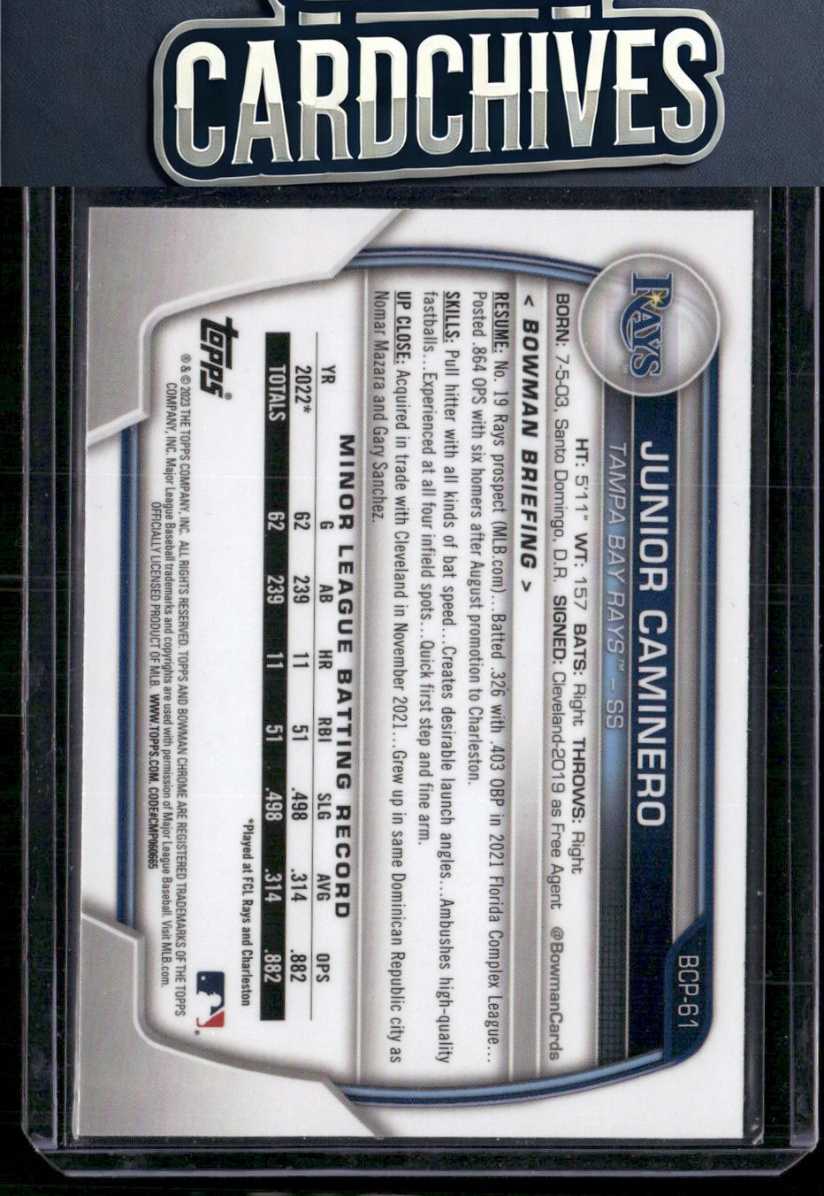Junior Caminero 2023 Bowman #BCP-61 Chrome Prospects