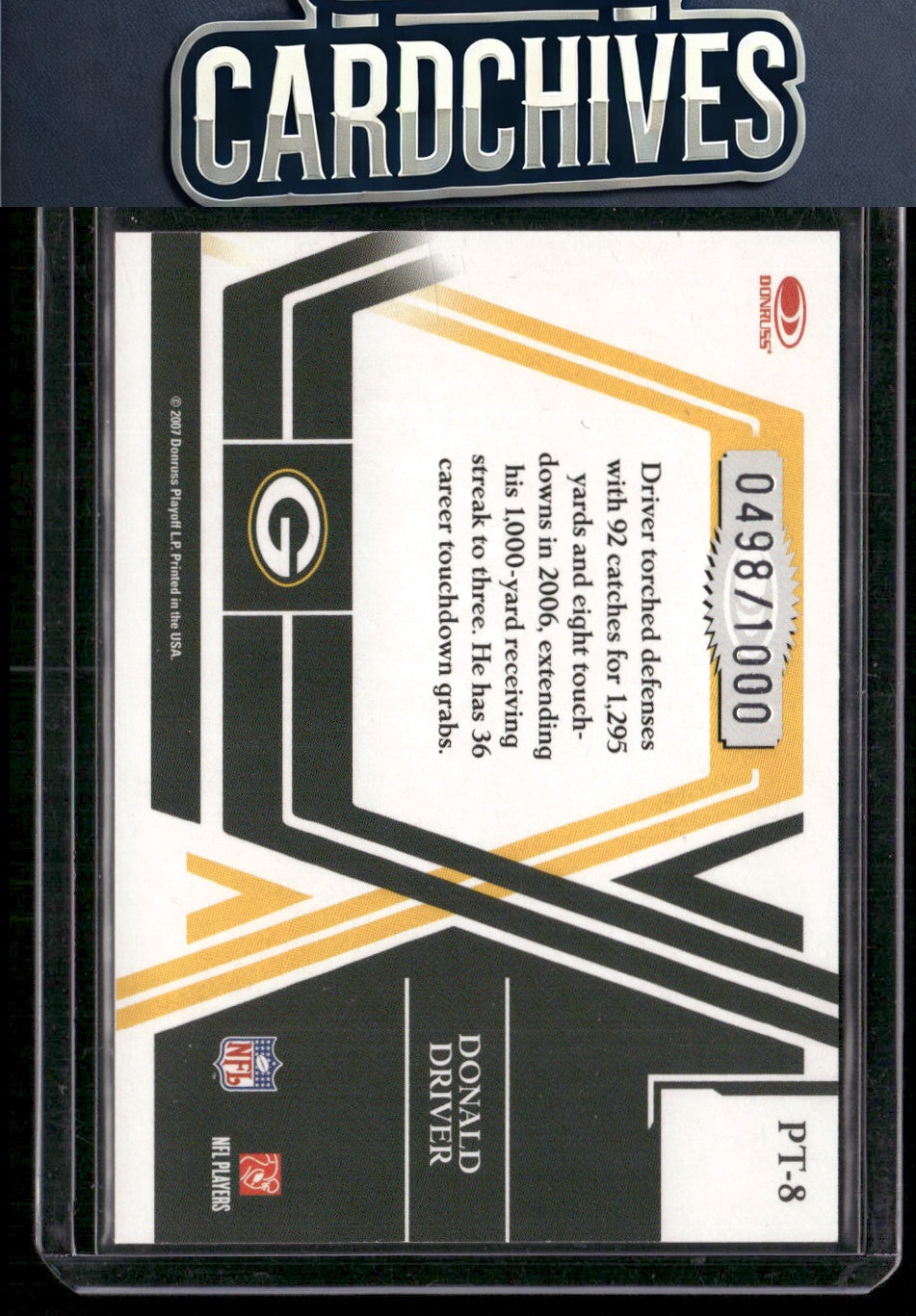 Donald Driver 2007 Donruss Elite #PT-8 Prime Targets Gold #/1000 SN