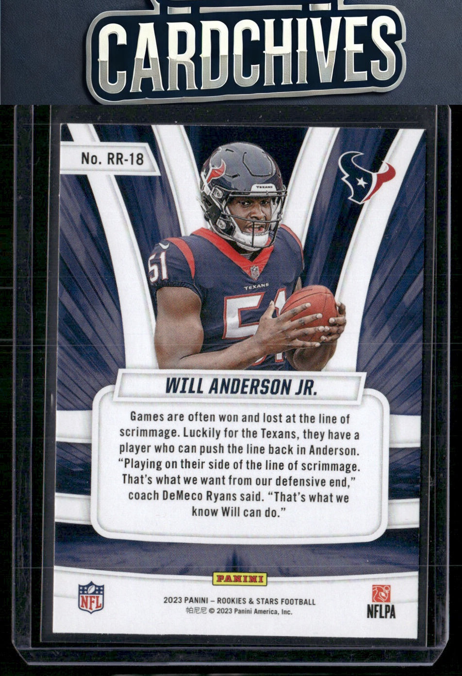 Will Anderson Jr. 2023 Panini Rookies & Stars #RR-18 Rookie Rush