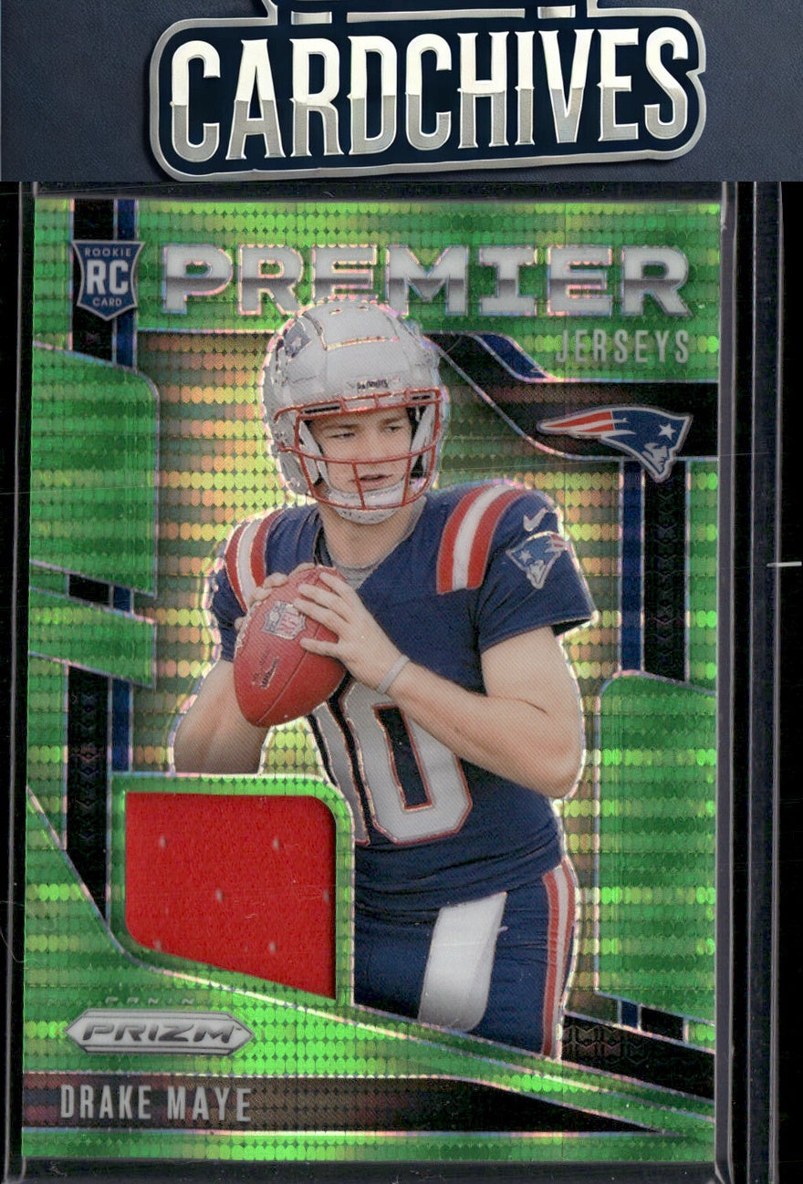 Drake Maye 2024 Panini Prizm #PJ-DME Premier Jerseys Neon Green Pulsar Mem