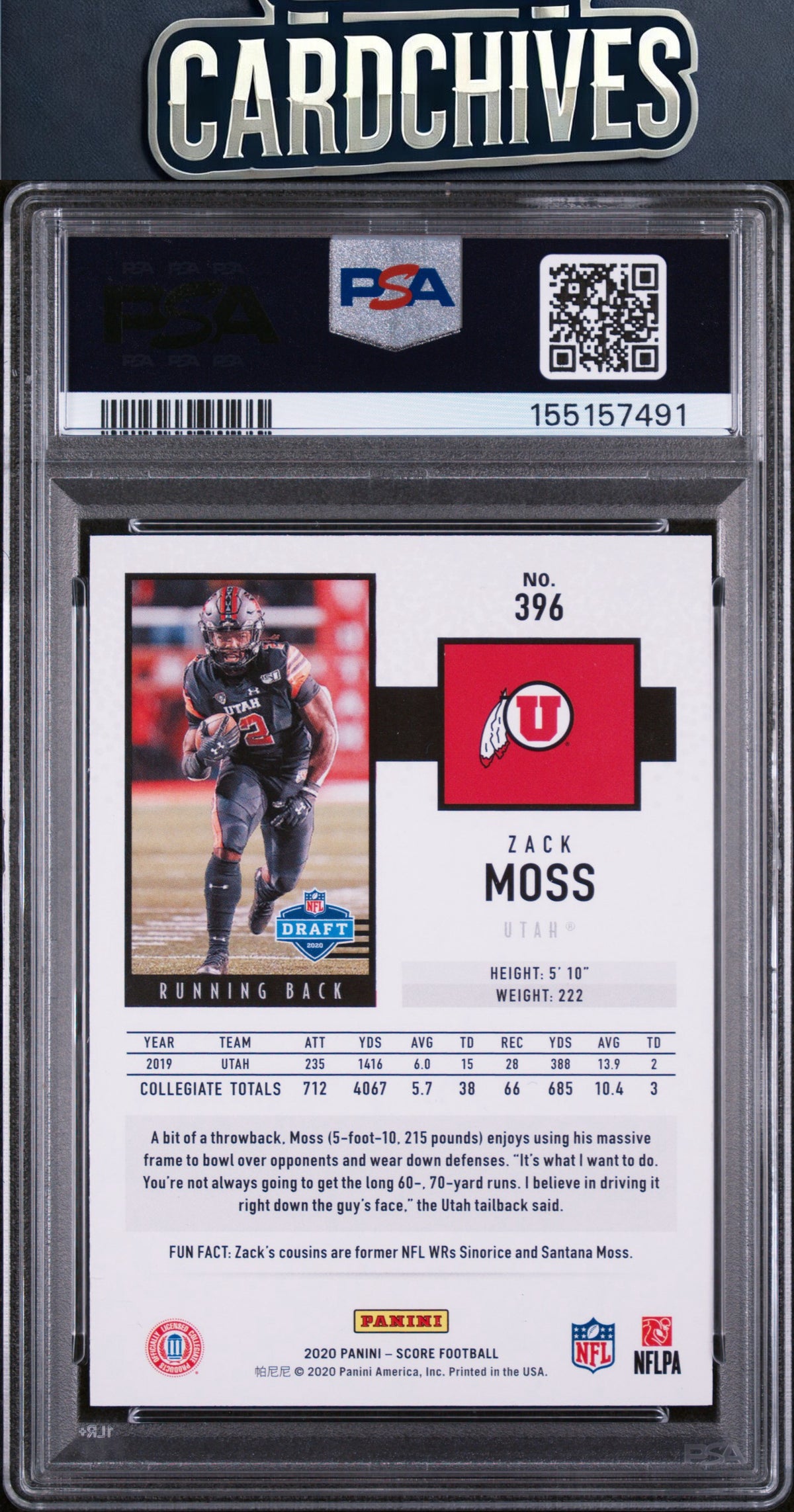 Zack Moss 2020 Score #396 First Down #/10 PSA 10 GEM MT