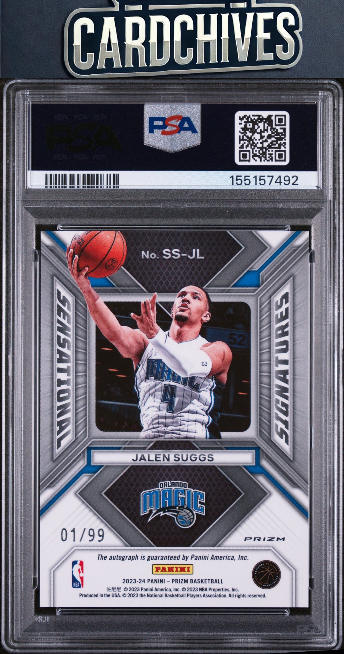 Jalen Suggs 2023-24 Prizm #SS-JL Sensational Signatures Prizms Red /99 PSA 9
