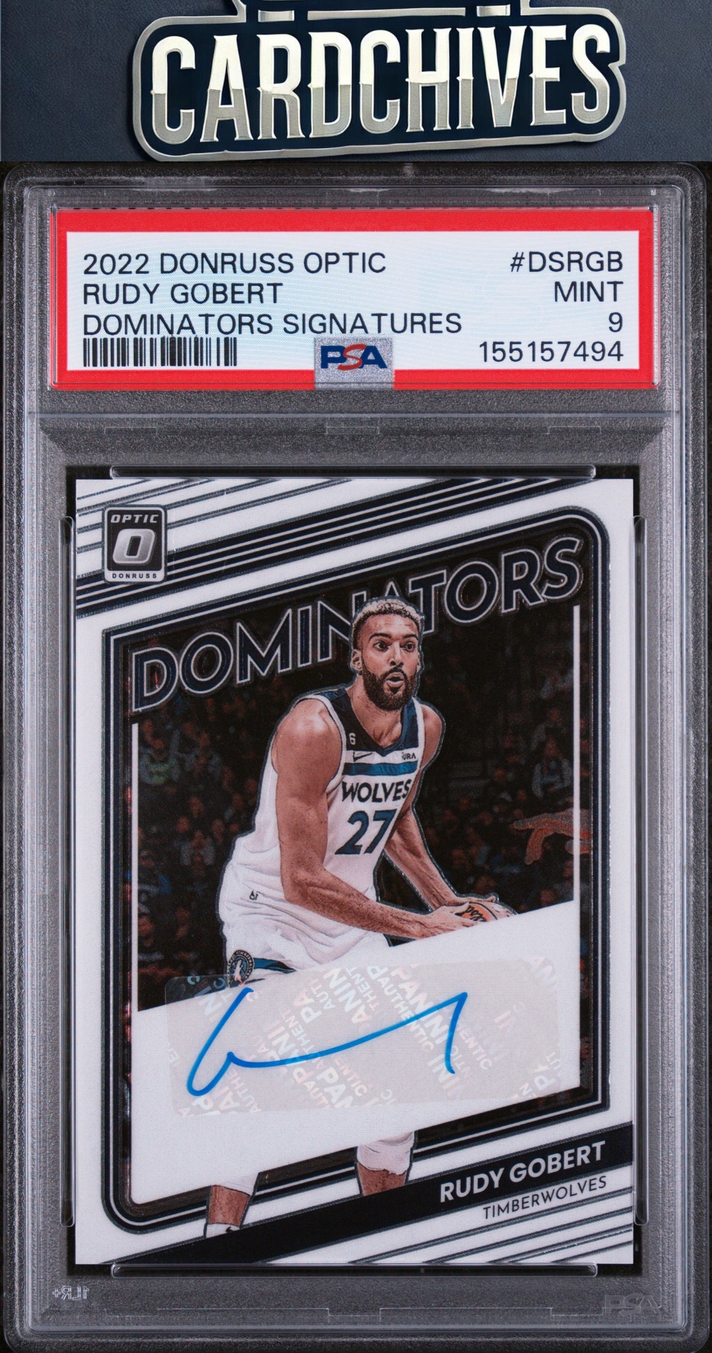 Rudy Gobert 2022-23 Optic #DS-RGB Dominators Signatures #/99 PSA 9