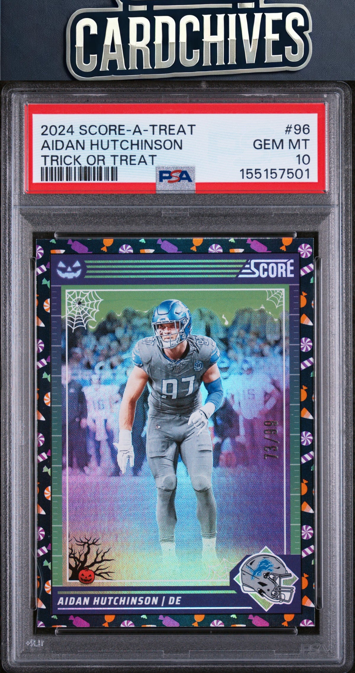 Aidan Hutchinson 2024 Score-A-Treat #96 Trick or Treat #/99 PSA 10 GEM MT