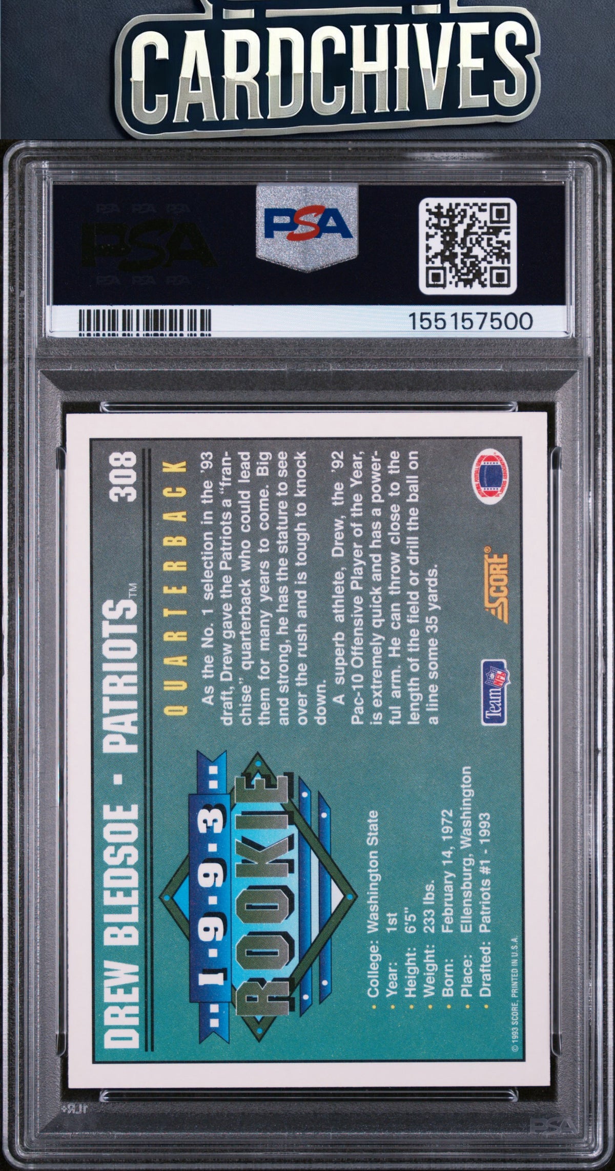 Drew Bledsoe 1993 Score #308 PSA 9 MINT