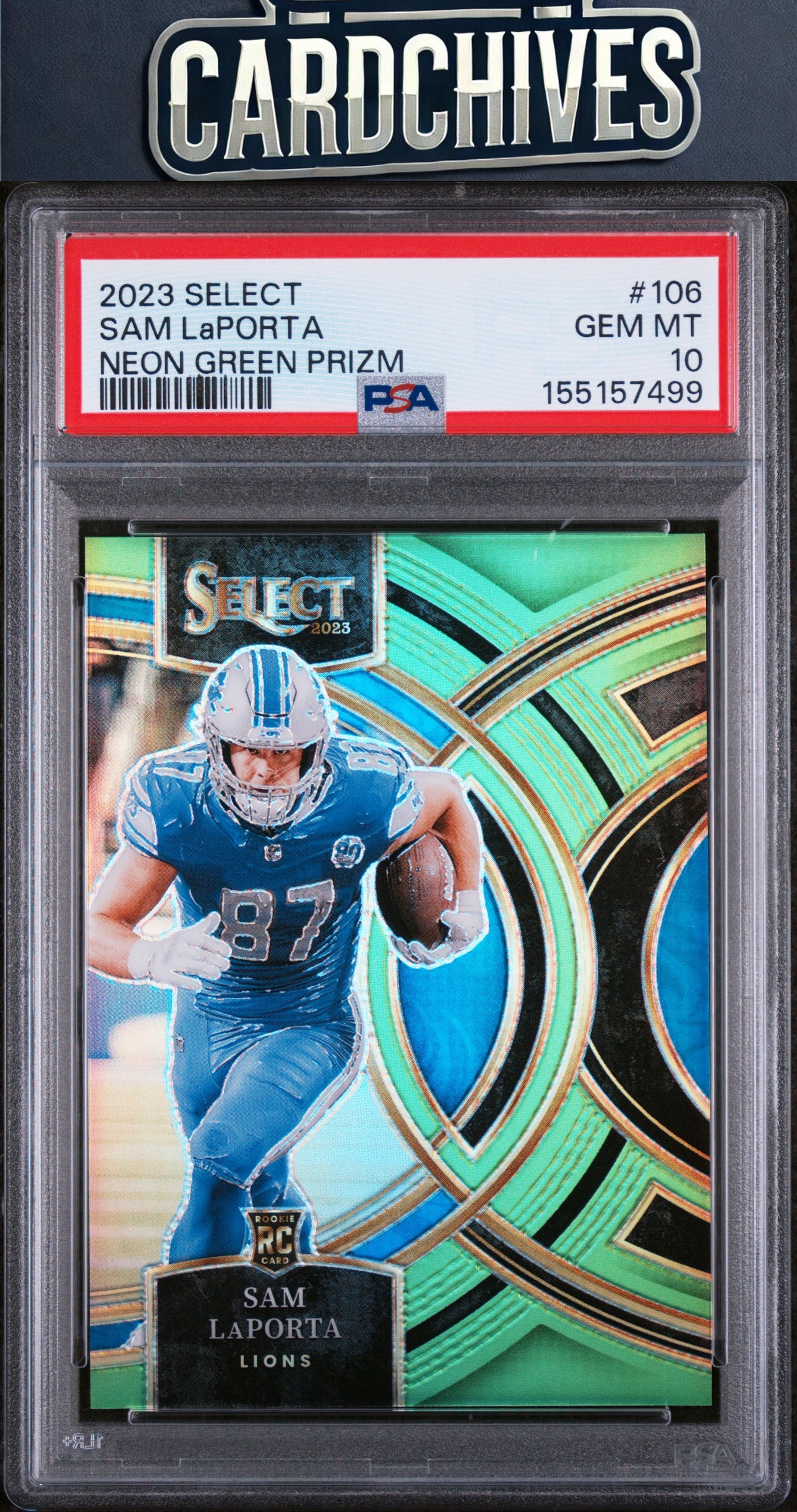 Sam LaPorta 2023 Panini Select #106 Neon Green Prizms #/49 PSA 10 GEM MT