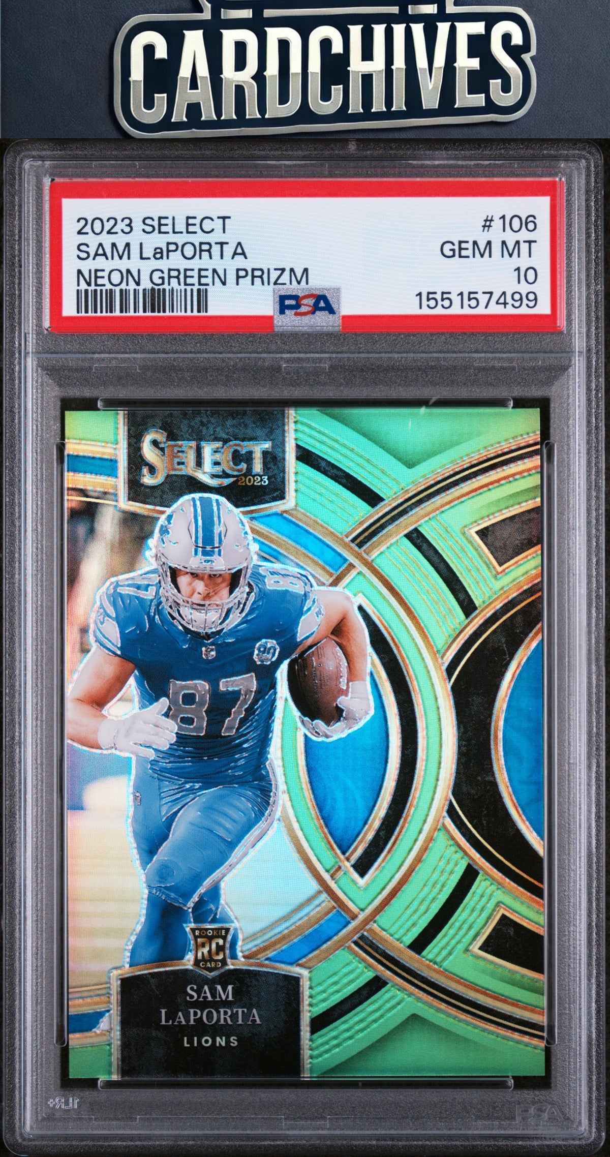 Sam LaPorta 2023 Panini Select #106 Neon Green Prizms #/49 PSA 10 GEM MT