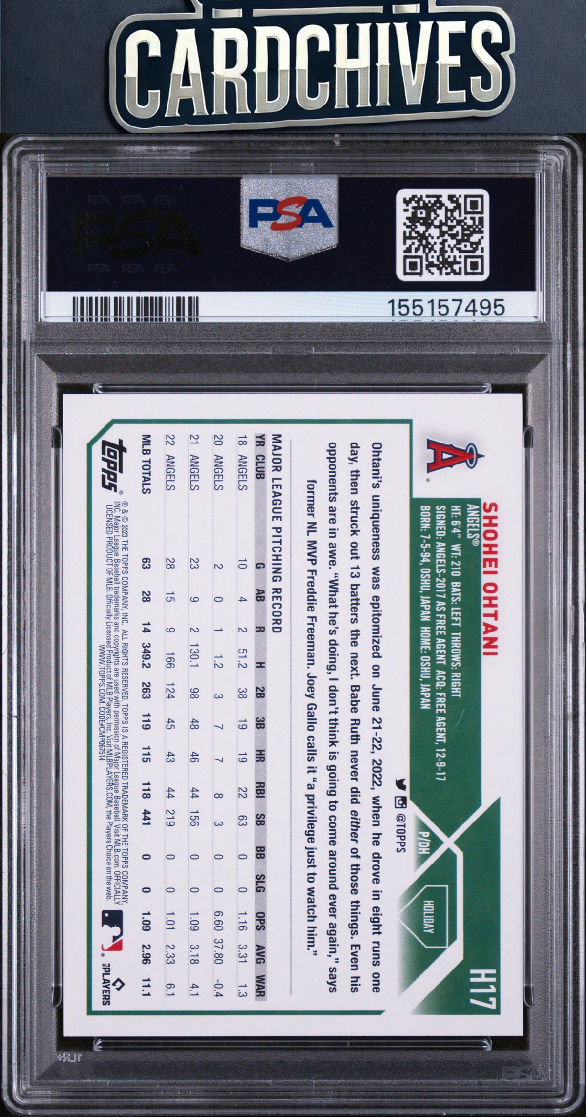 Shohei Ohtani 2023 Topps Holiday #H17b PSA 10 GEM MT SANTA HAT