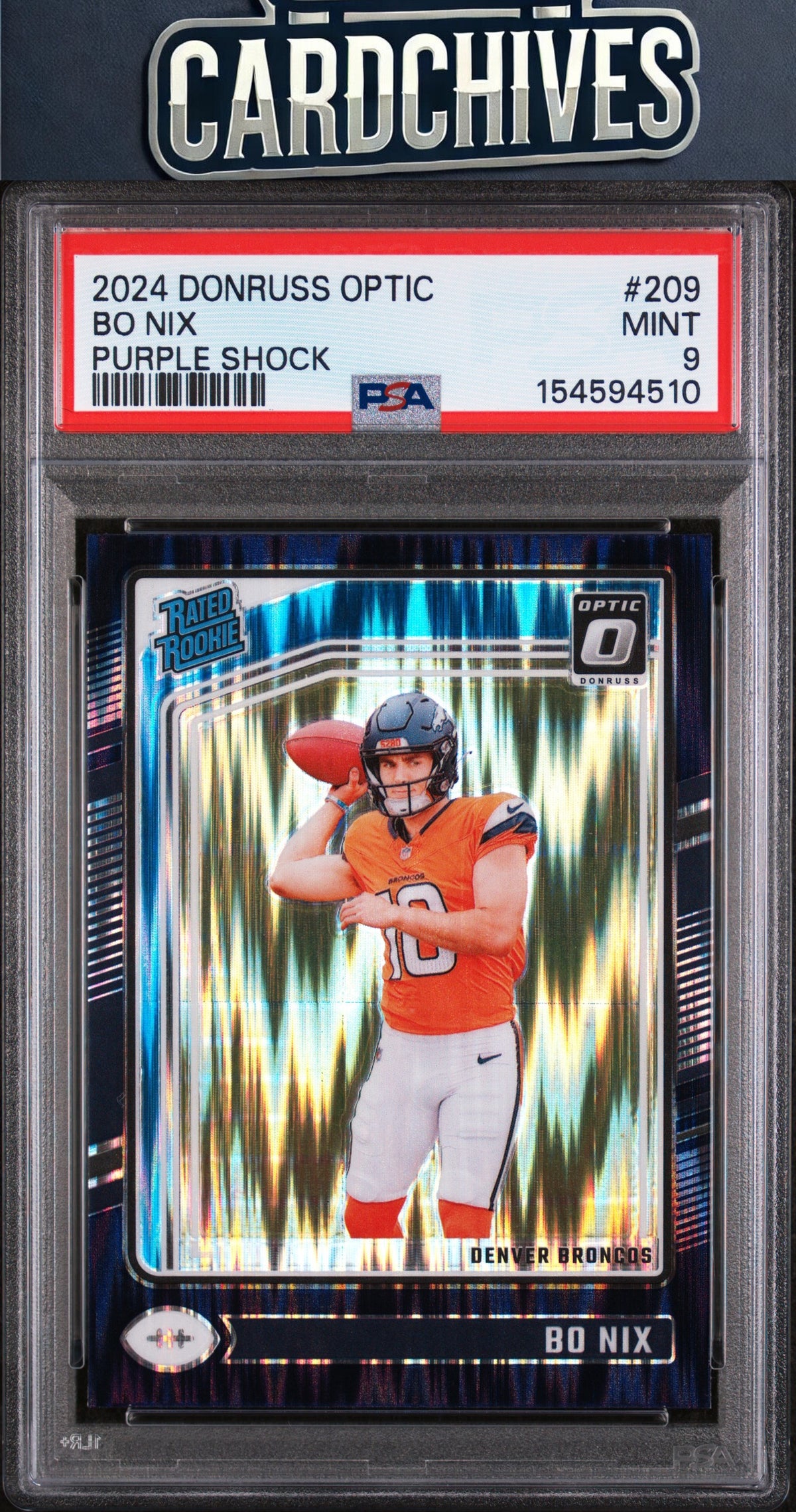 Bo Nix 2024 Donruss Optic #209 Purple Shock PSA 9 MINT