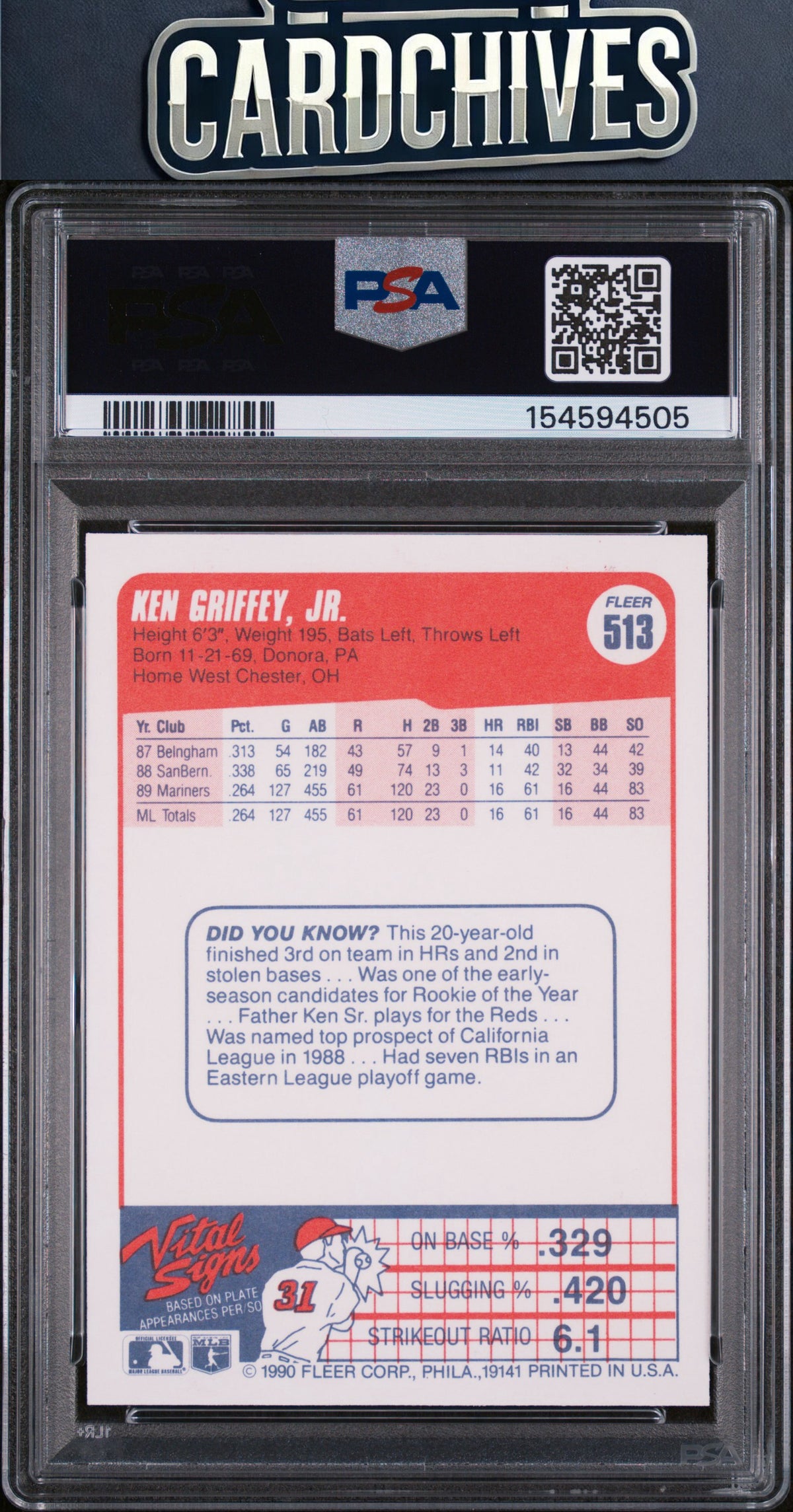 Ken Griffey, Jr. 1990 Fleer #513 PSA 9 MINT