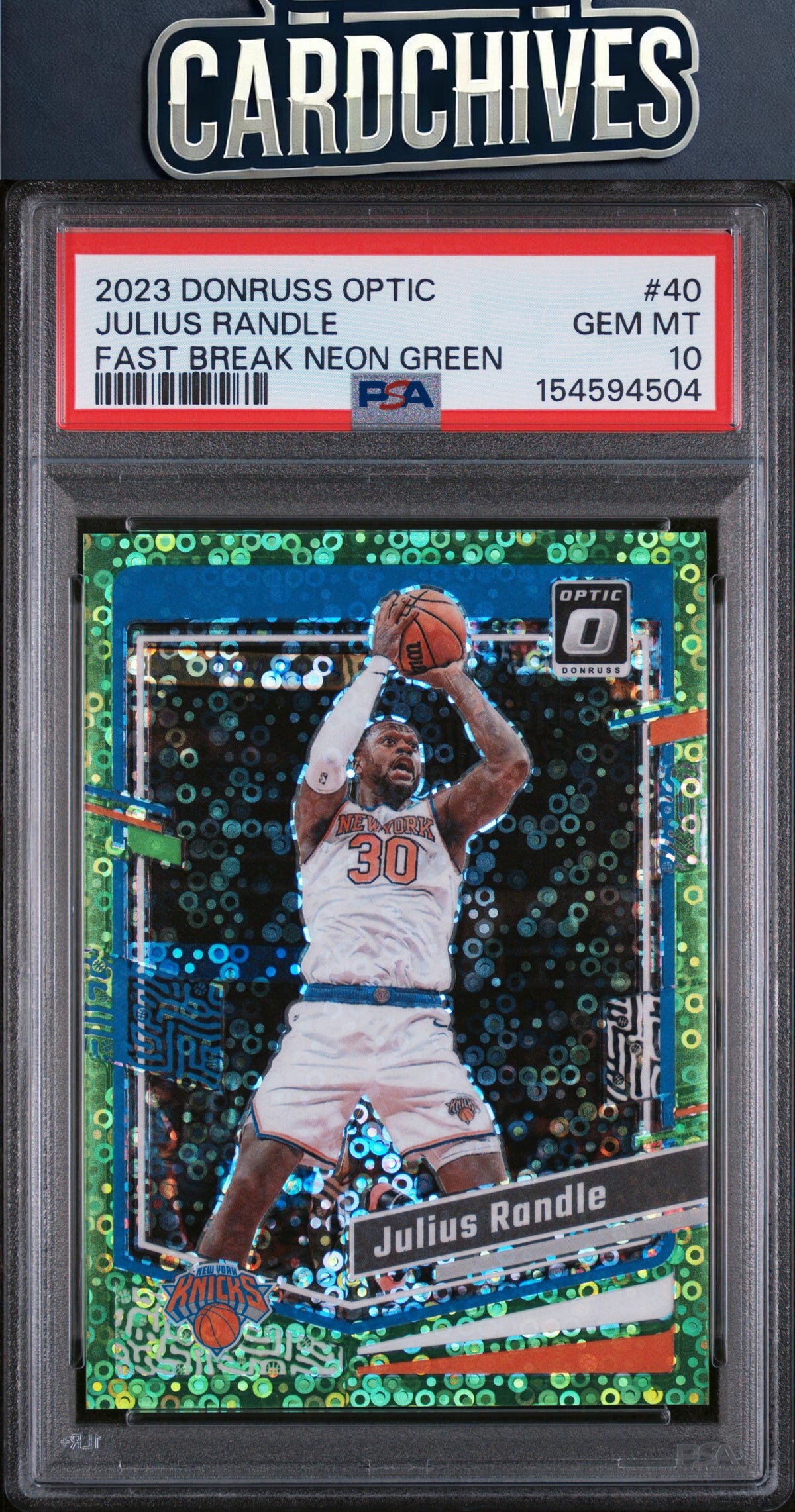 Julius Randle 2023-24 Donruss Optic #40 Fast Break Neon Green #/5 PSA 10 GEM MT