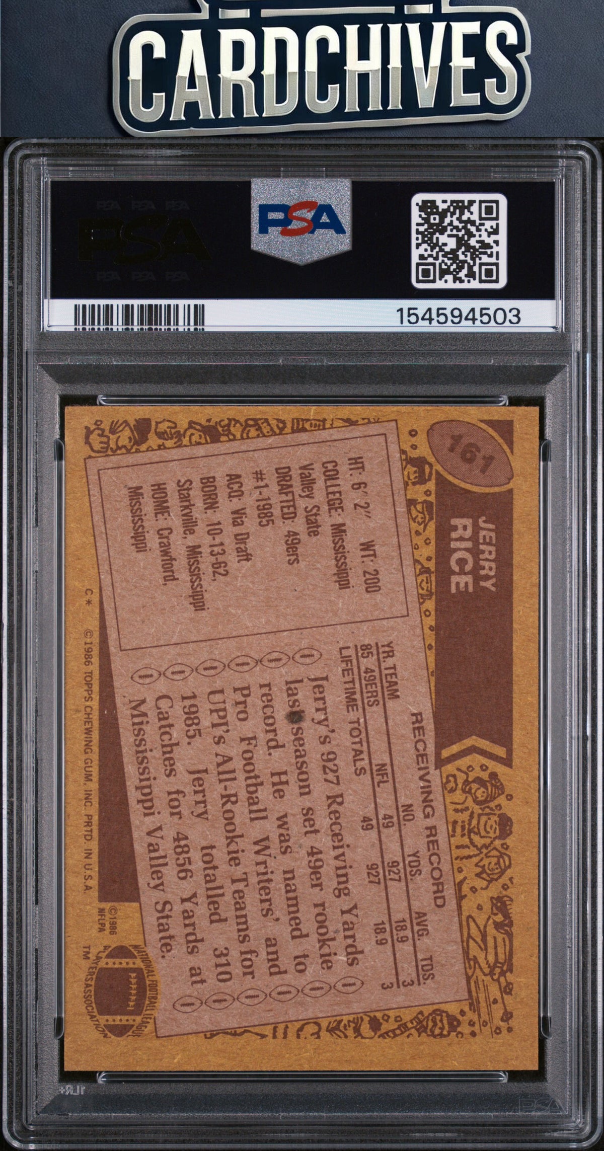 Jerry Rice 1986 Topps #161 PSA 7 NM