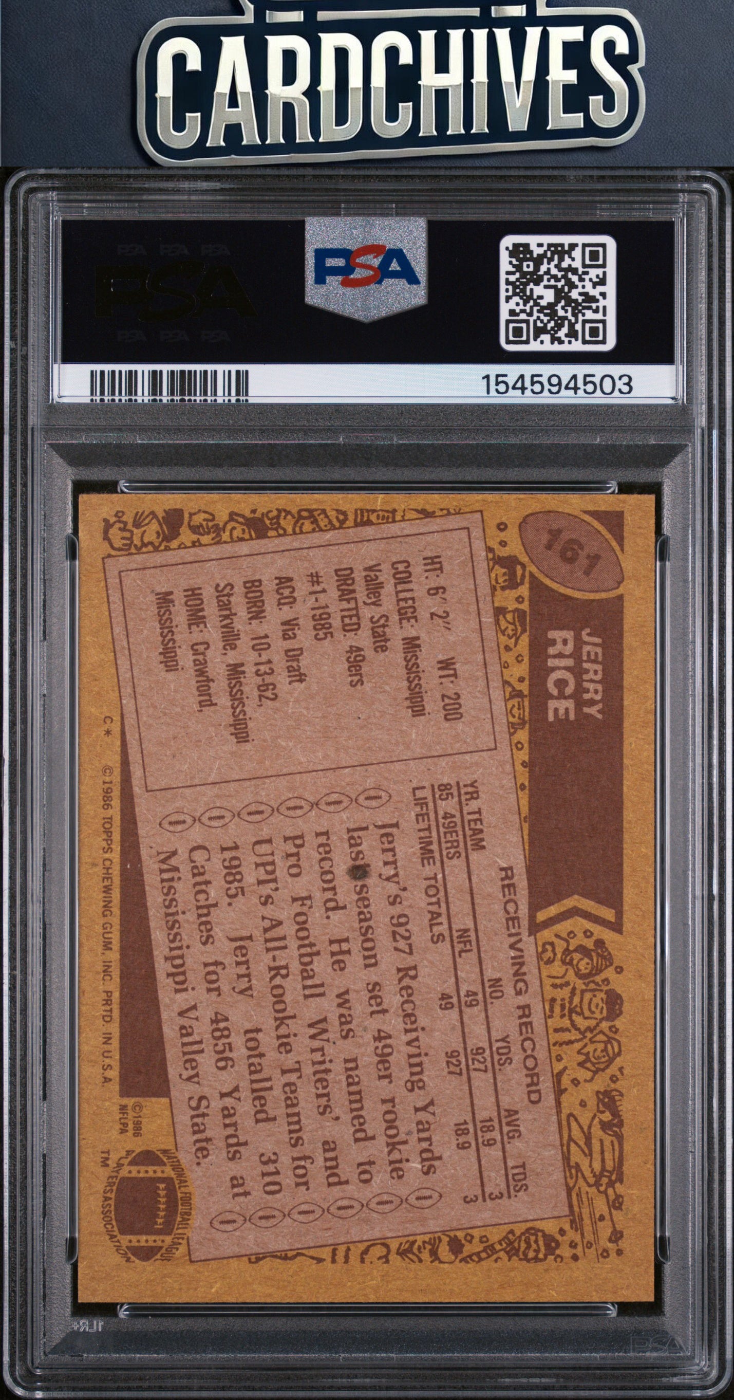 Jerry Rice 1986 Topps #161 PSA 7 NM