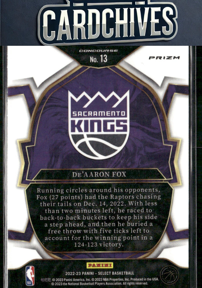De'Aaron Fox 2022-23 Panini Select #13 Red Cracked Ice Prizms