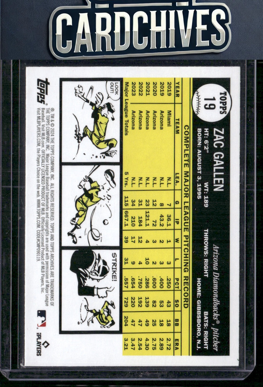Zac Gallen 2024 Topps Archives #19 Yellow Foilboard