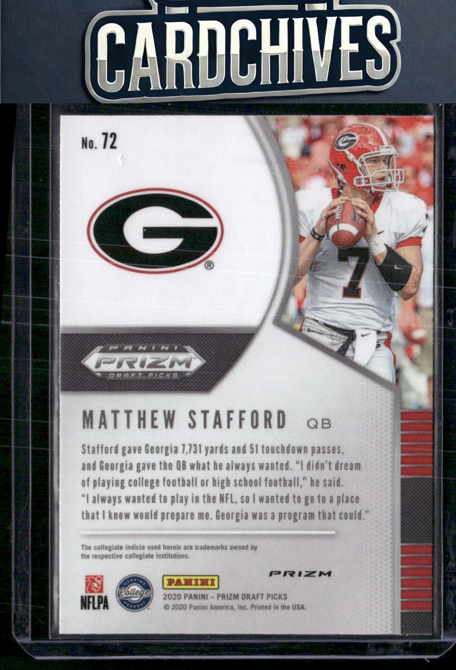 Matthew Stafford 2020 Panini Prizm Draft Picks #72 Prizms Red