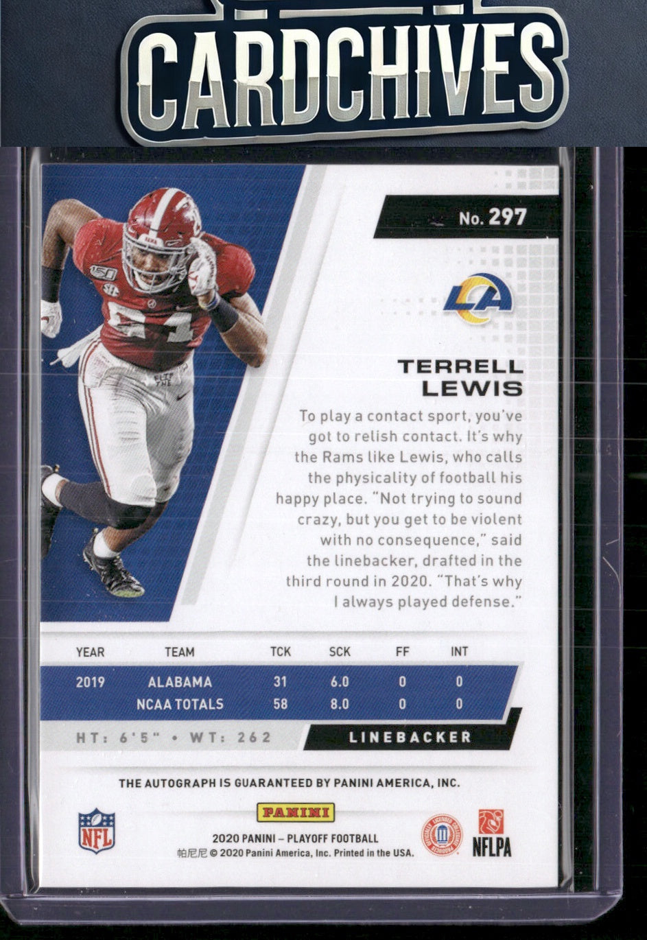 Terrell Lewis 2020 Panini Playoff #297 Rookies Autographs Red Zone