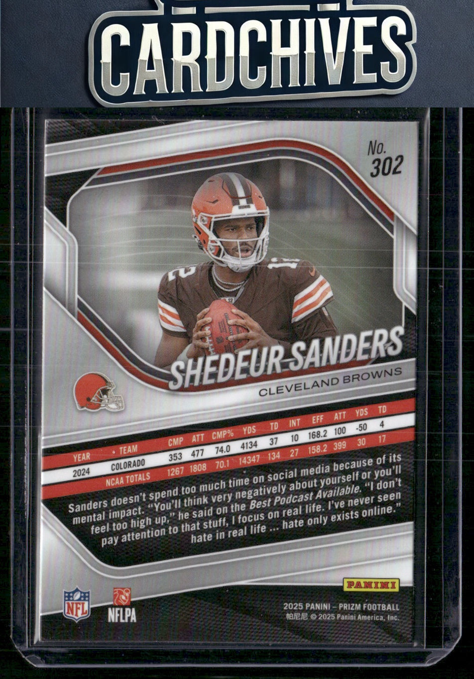 Shedeur Sanders 2025 Panini Prizm #302 Rookie RC