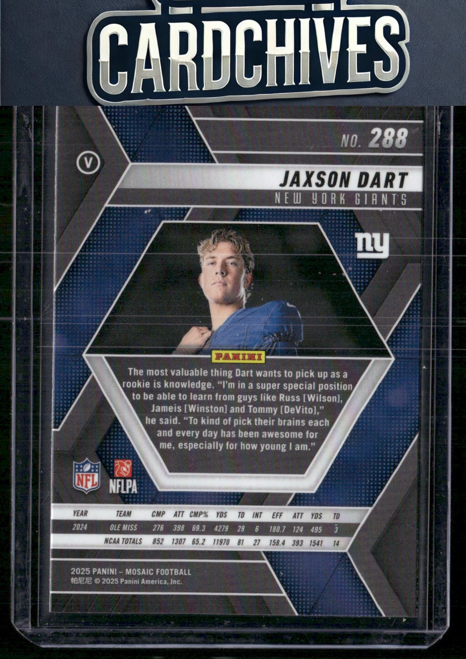 Jaxson Dart 2025 Panini Mosaic #288 Rookie RC