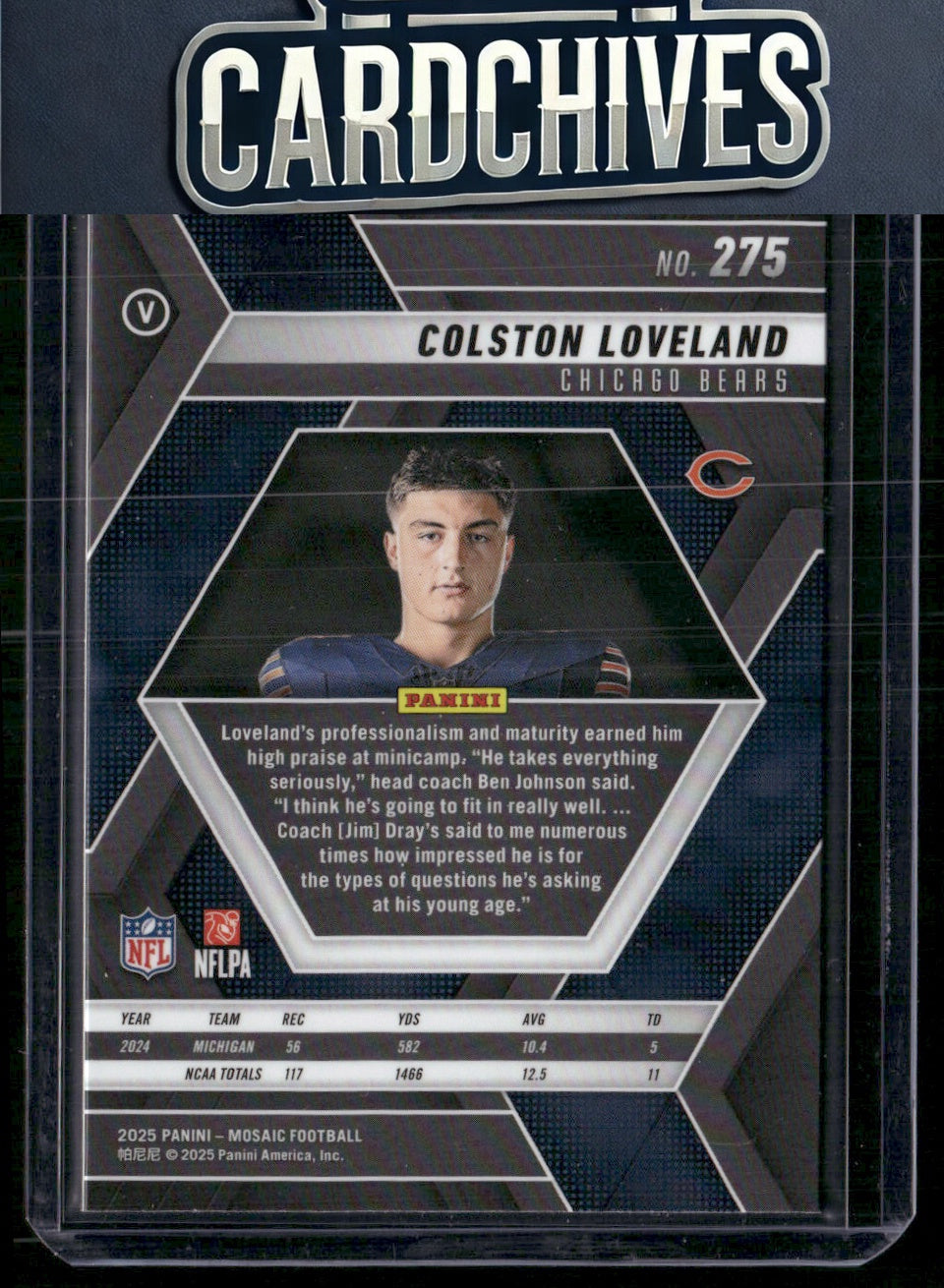 Colston Loveland 2025 Panini Mosaic #275 Rookie RC