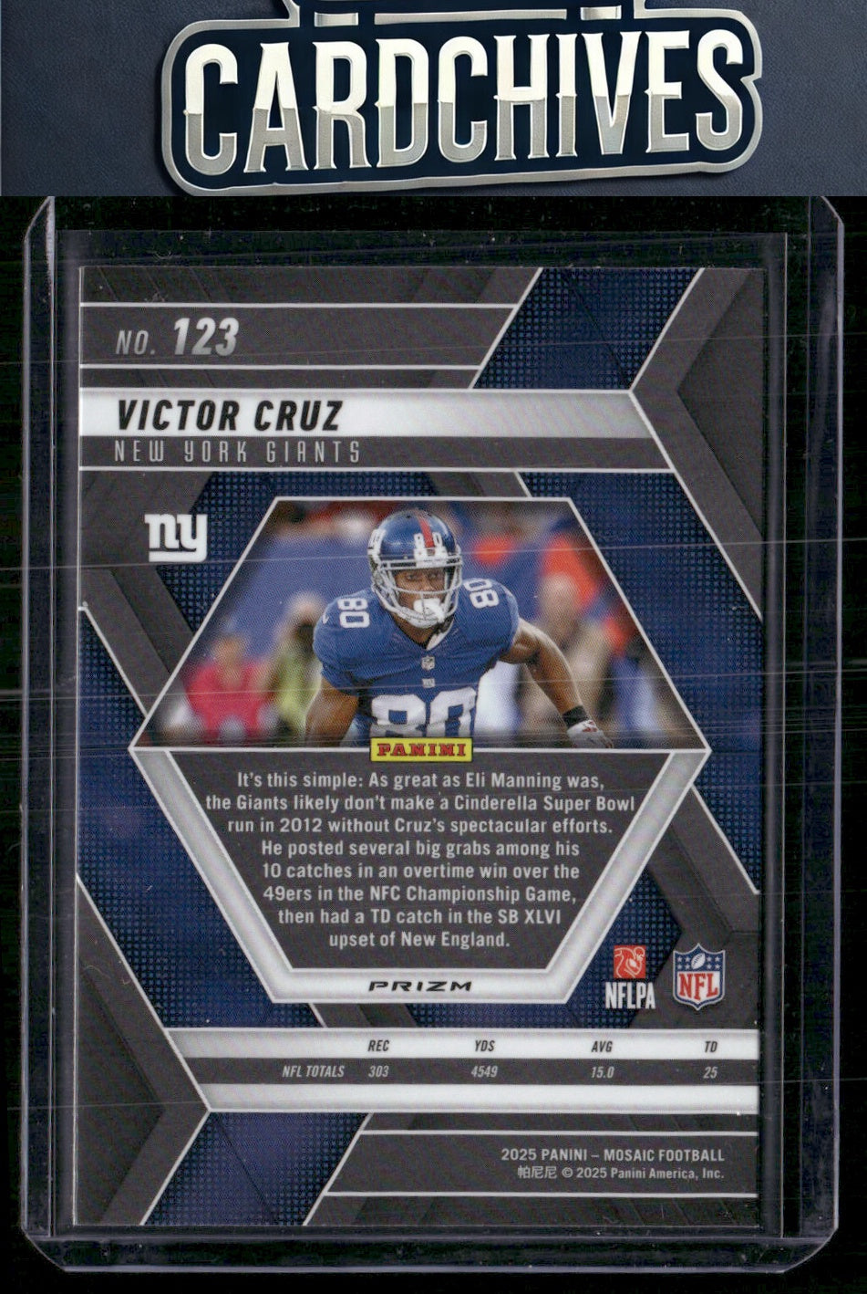 Victor Cruz 2025 Panini Mosaic #123 Purple Scope
